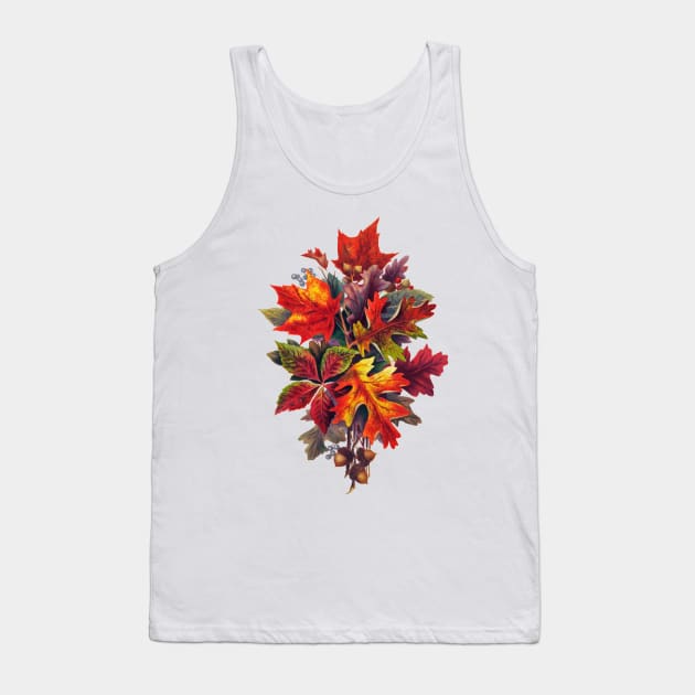 Autumn Fall Leaves Acorn Spray Tank Top by RedThorThreads